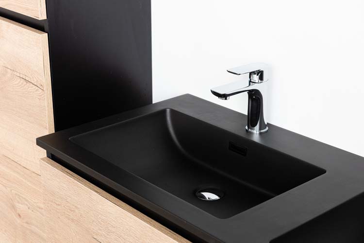 Meuble de salle de bain Dotan chêne chêne/noir 1200 mm 2 lavabo mat noir