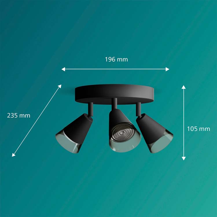 Spot plafond/mur - verre - Ø19.6cm - dimmable - GU10 - 3x5W - lampe excl - noir