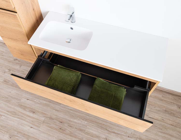 Meuble de salle de bain Daria chêne brun doré 1200 mm lavabo mat gauche