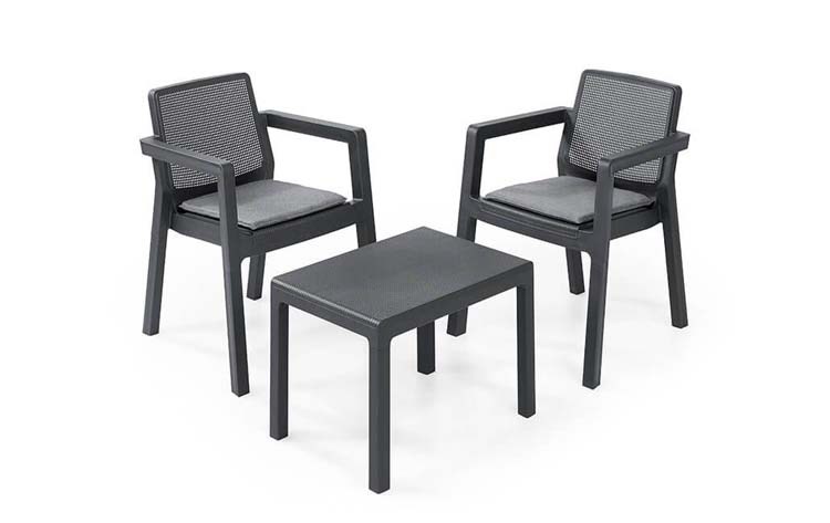 Set de table et 2 chaises pour balcon avec coussins