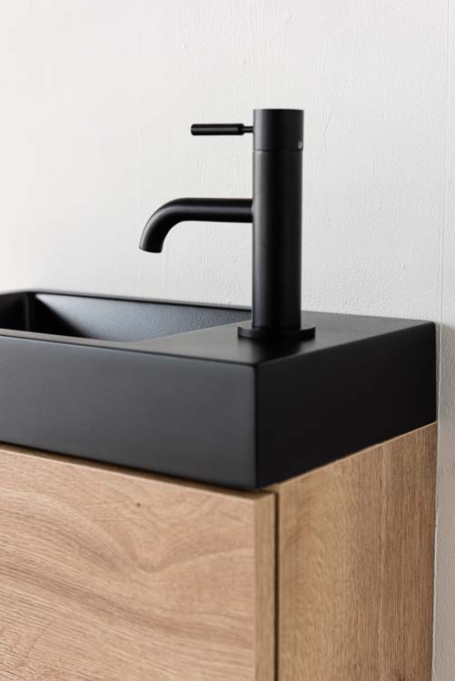 Meuble Domino apect de chêne 400 mm lavabo noir mat