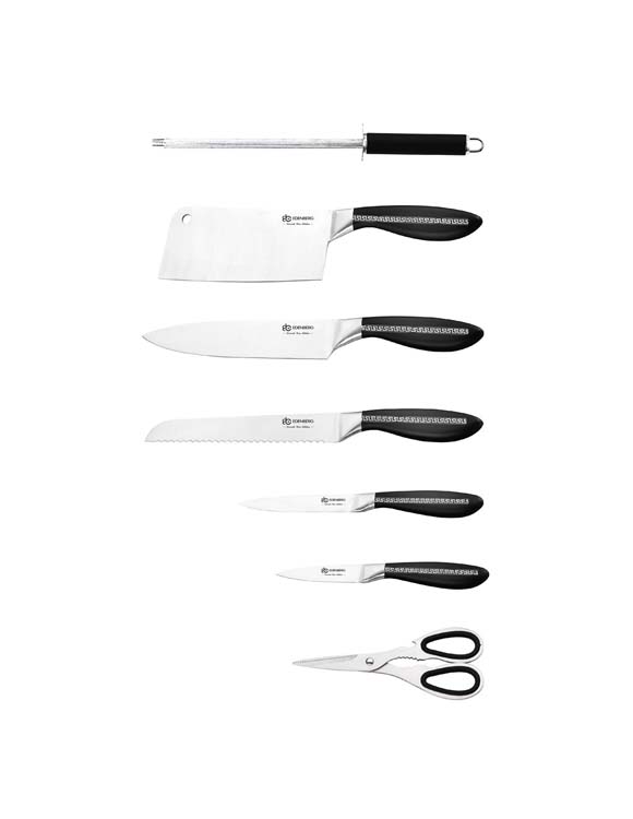 Set de couteaux 8 pièces acier inoxydable avec support de luxe