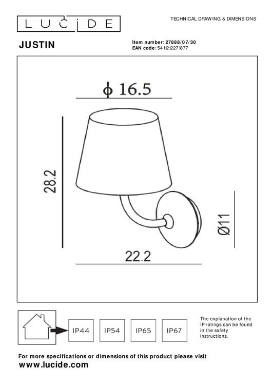 JUSTIN - Applique murale Extérieur - LED Dim. - 1x7W 3000K - IP65 - Noir