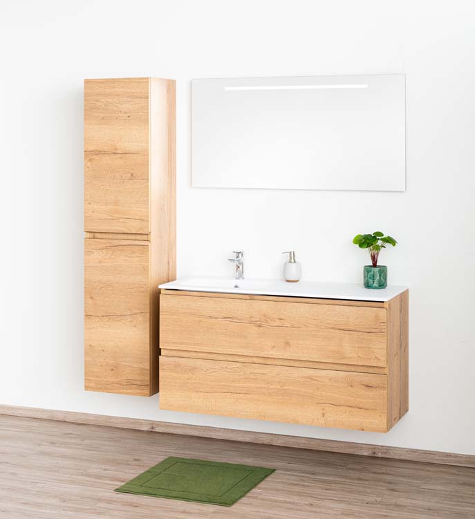 Meuble de salle de bain Daria chêne brun doré 1200 mm lavabo mat gauche