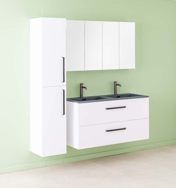 Meuble de salle de bain Bison laqué blanc mat 1200 mm lavabo noir