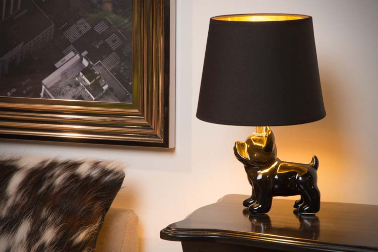 Tafellamp zwart hond h31.5cm excl lamp LED mogelijk