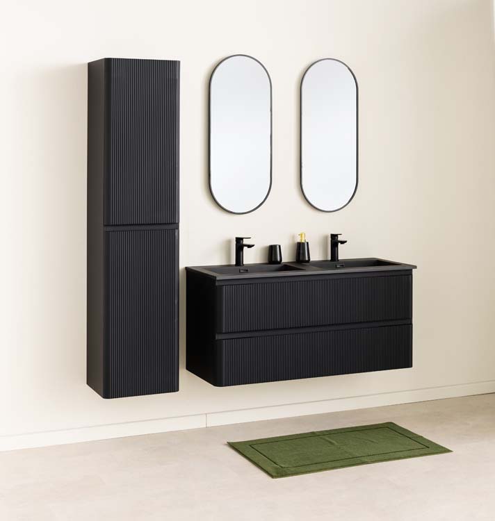 Meuble de salle de bain Julia noir mat 2 tiroirs 1200 mm lavabo noir