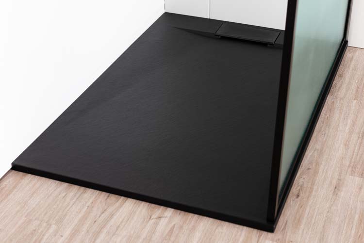 Vaste douchewand Umi2 geribbeld 140 x 200 cm incl stang mat zwart