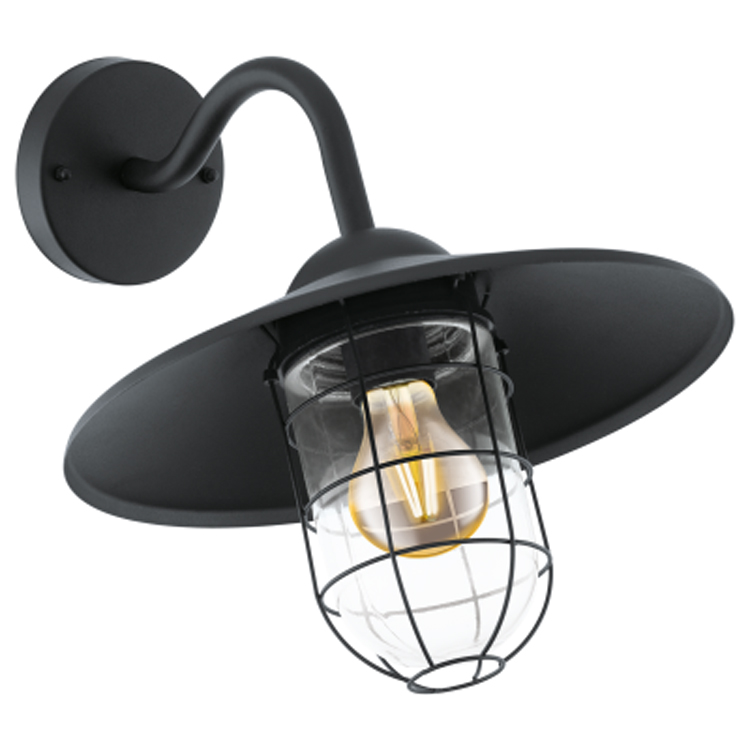 Muurlamp zwart/glas excl lamp LED mogelijk 1xE27