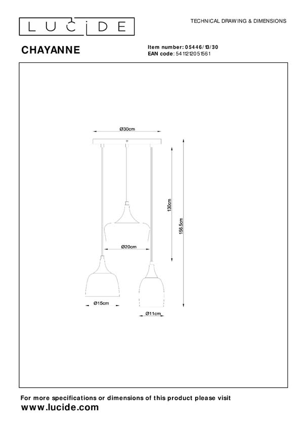 Lucide CHAYANNE - Hanglamp - 3xE14 - Zwart