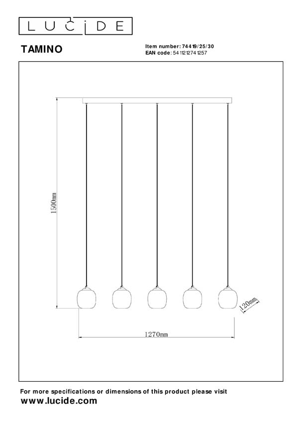 Lucide TAMINO - Hanglamp - LED Dimb. - 5x5,6W 3000K - Zwart