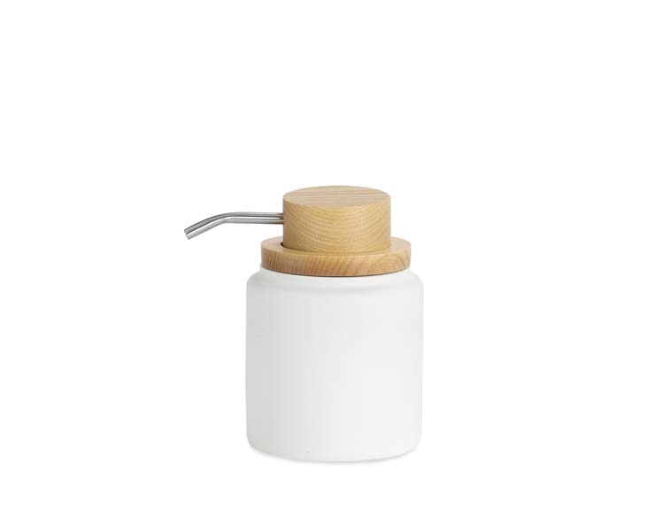 Distributeur de savon blanc/frêne 9 x 13 cm