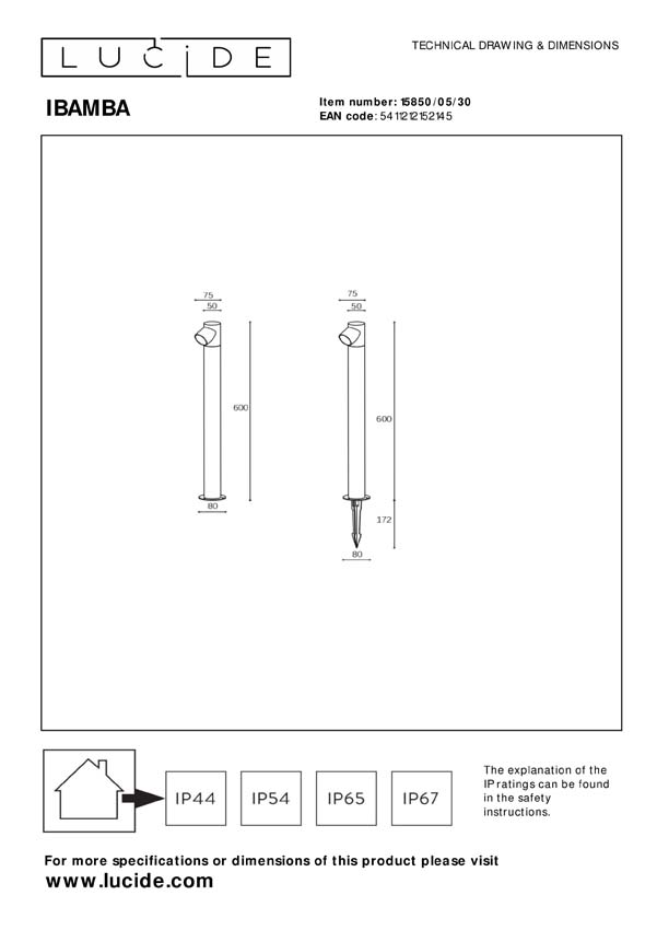 Lucide IBAMBA - Sokkellamp - LED - 1x6W 3000K - IP65 - Zwart