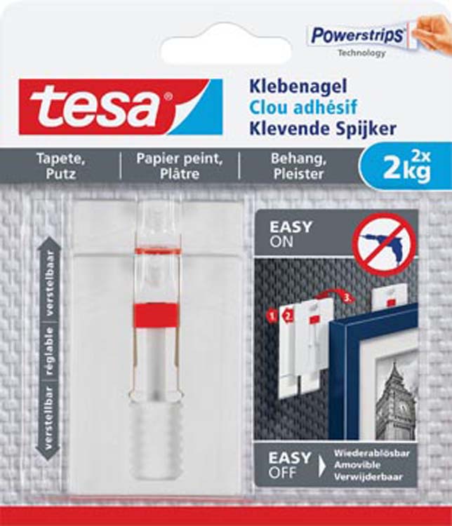 Tesa klevende spijker verstelbaar voor behang & pleister 2kg wit