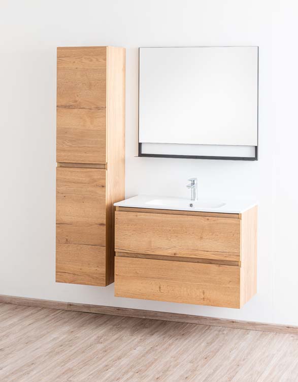 Meuble de salle de bain Daria chêne brun doré 900 mm lavabo porcelaine brillant