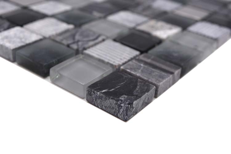 Mozaïek glas + mix grijs/zwart 30 x 30 cm