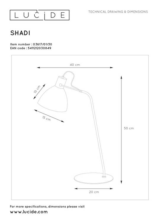 Lucide SHADI - Bureaulamp - Ø 20 cm - 1xE14 - Zwart