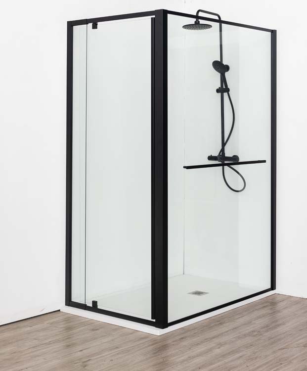 Paroi de douche fixe Urian 137-139x200cm avec porte-serviettes noir