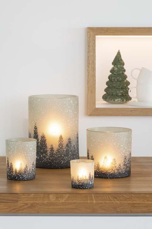 Porte-bougie en verre arbre neige petit 8 cm