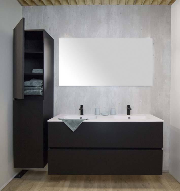 Meuble salle de bain Puro noir mat 1400mm 2 lavabo brillant