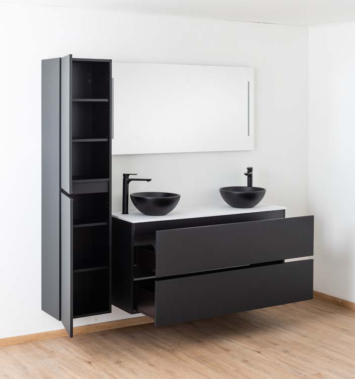 Meuble salle de bain Puro noir mat 1400mm table en saillie mat