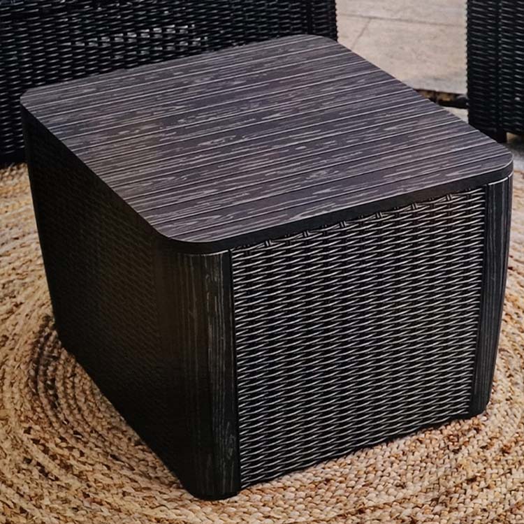 Bijzettafel en opbergbox grijs Wicker 57x57x43 cm