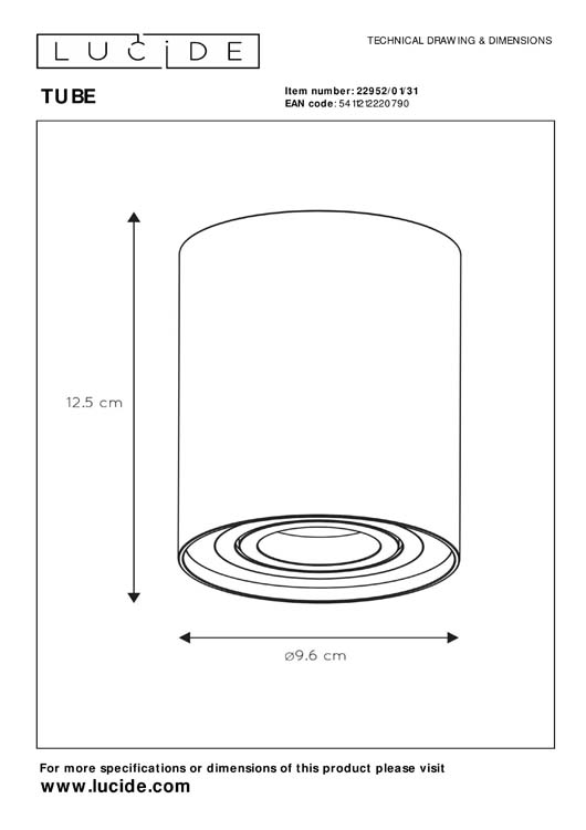 TUBE - Plafondspot - Ø 9,6 cm - 1xGU10 - Wit