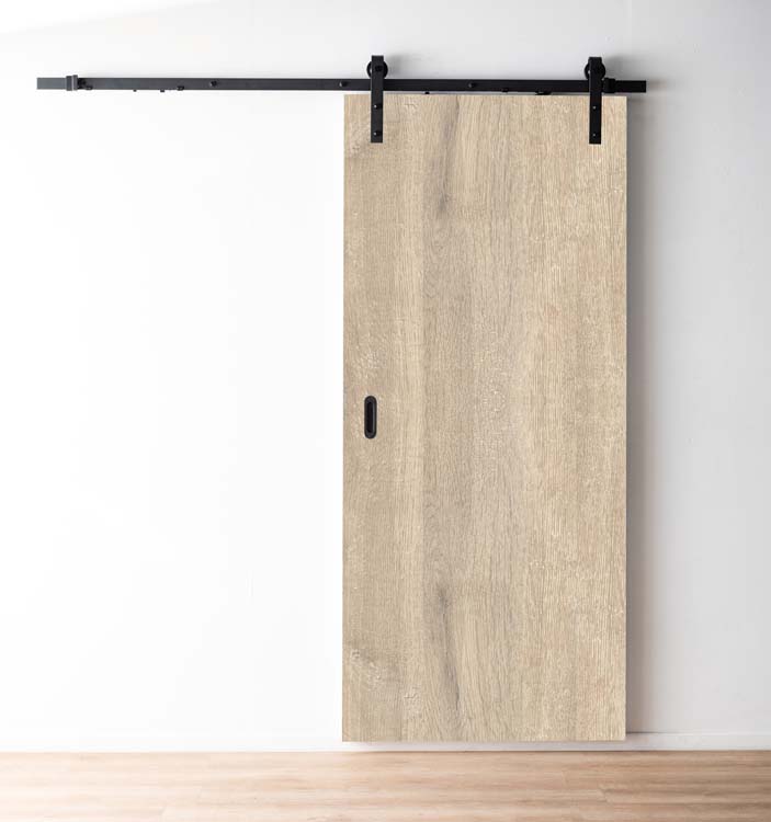 Porte coulissante mont blanc+rail robust noir 93x211.5cm