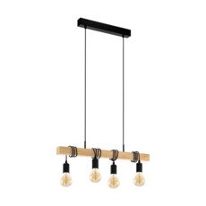 Lampe suspendue E27 - Noir chêne - 4 lampes - Lampes suspendues & lustres